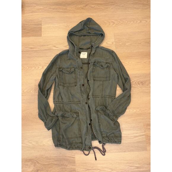 Abercrombie and Fitch army green utility jacket w/hood size small - Picture 1 of 4